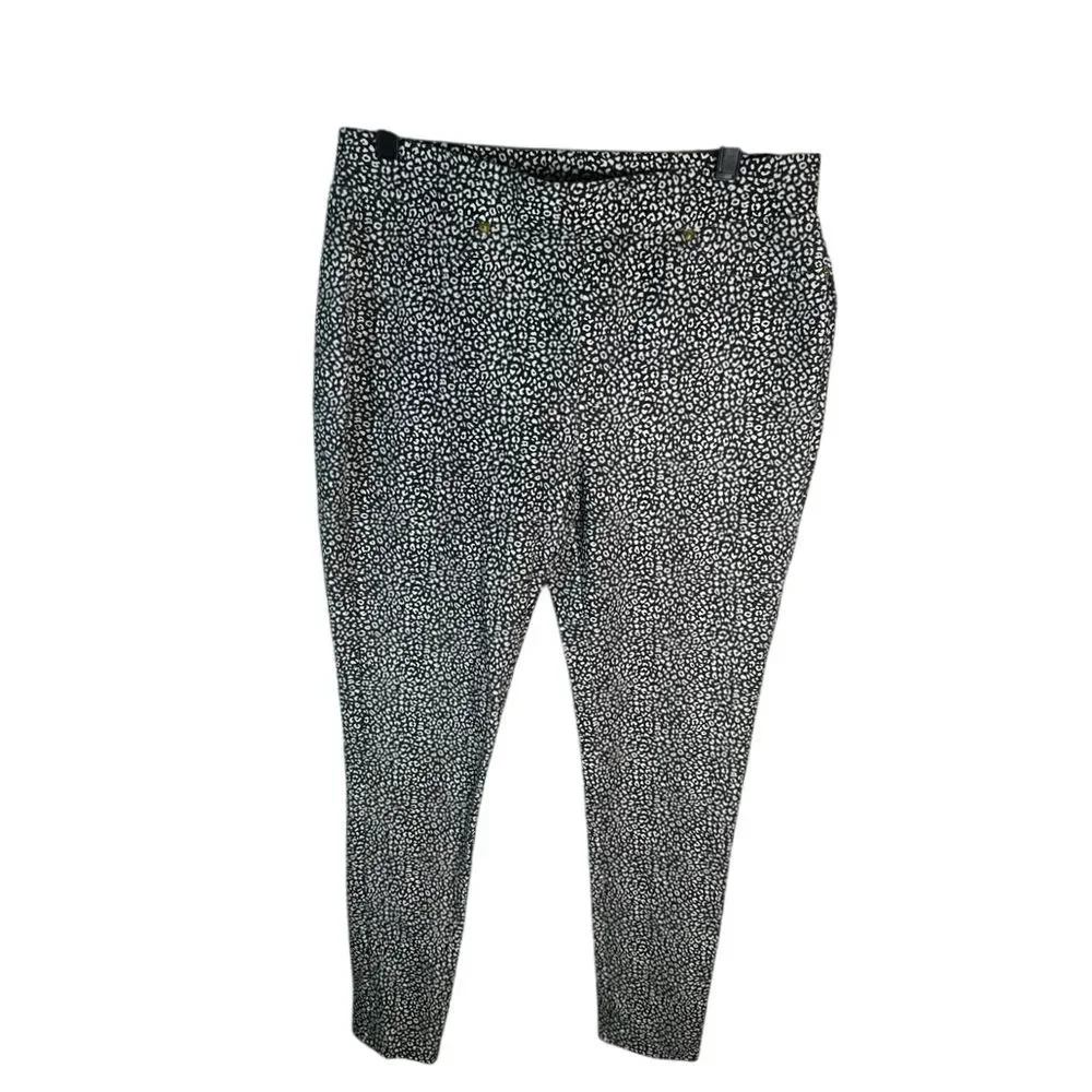 Michael Kors Black‎ White Leopard Print Slim Fit Ankle Pants Size L